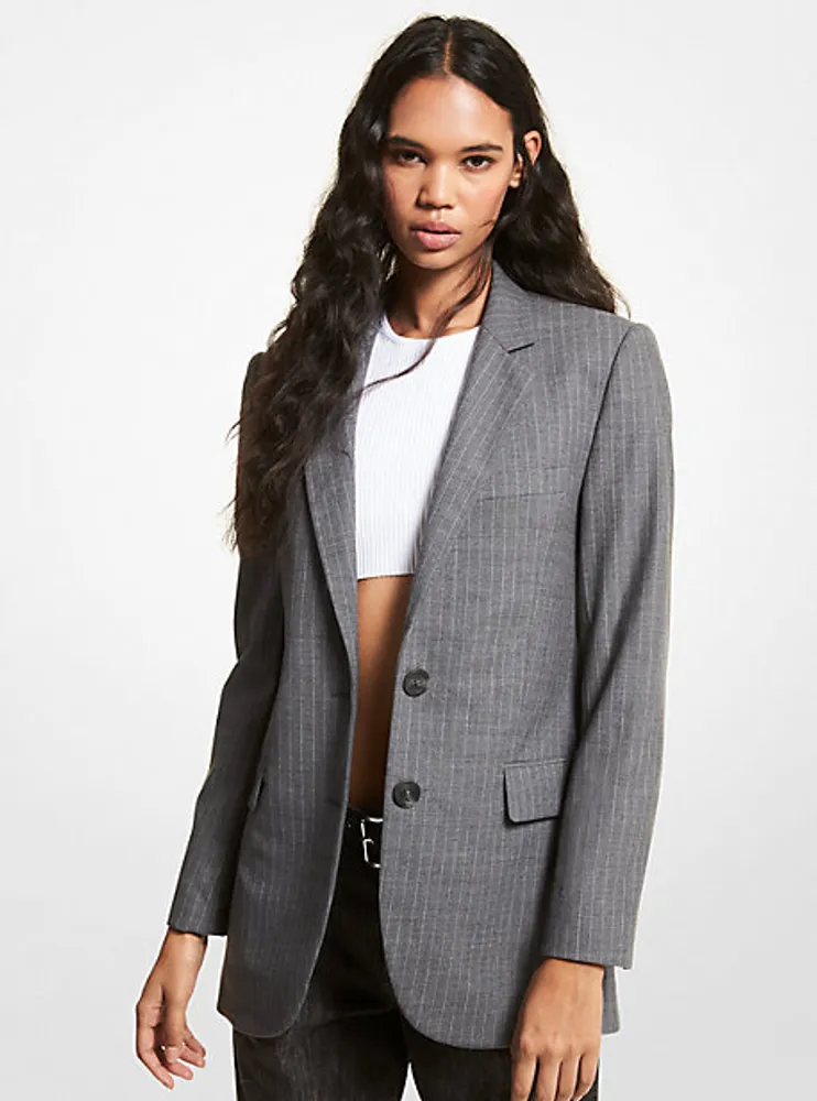 Blazer boyfriend en laine extensible à rayures