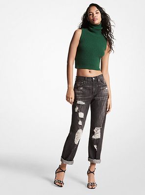 Jean en denim à effet usé