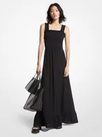 Robe tissée smockée à motif cachemire à œillets