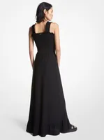 Robe tissée smockée à motif cachemire à œillets