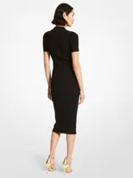 Robe polo en mélange de viscose côtelé à boutons logo