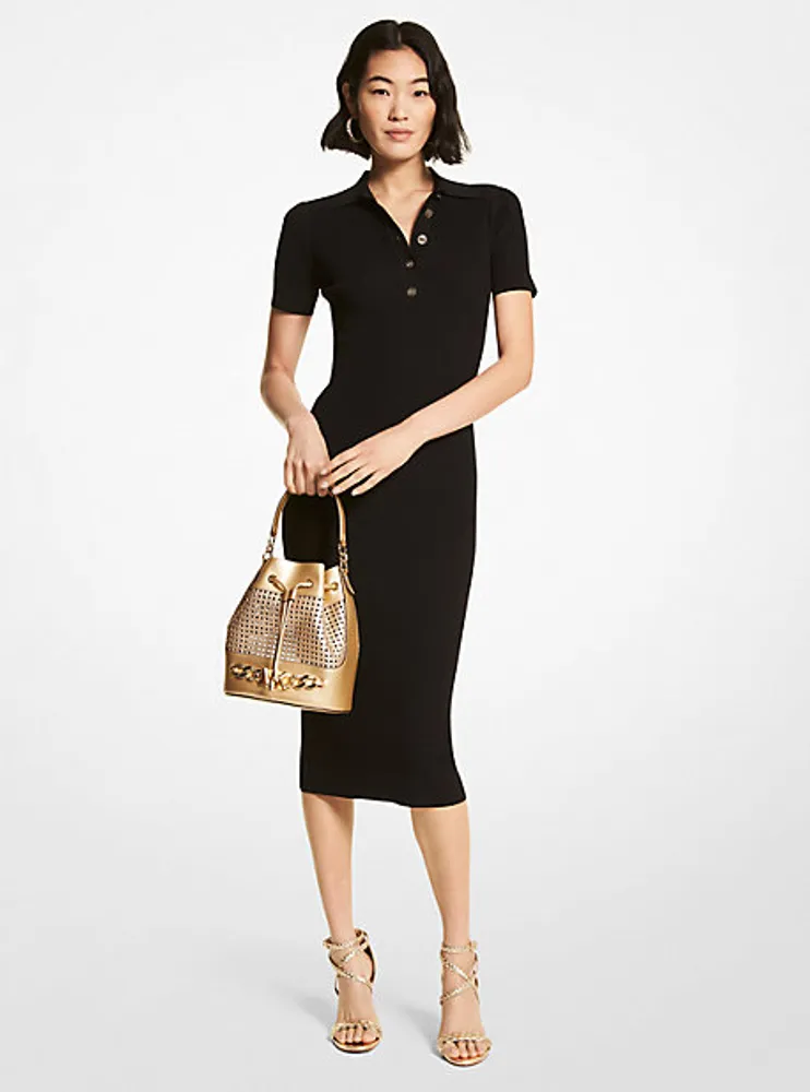 Robe polo en mélange de viscose côtelé à boutons logo