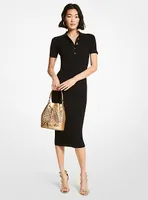Robe polo en mélange de viscose côtelé à boutons logo