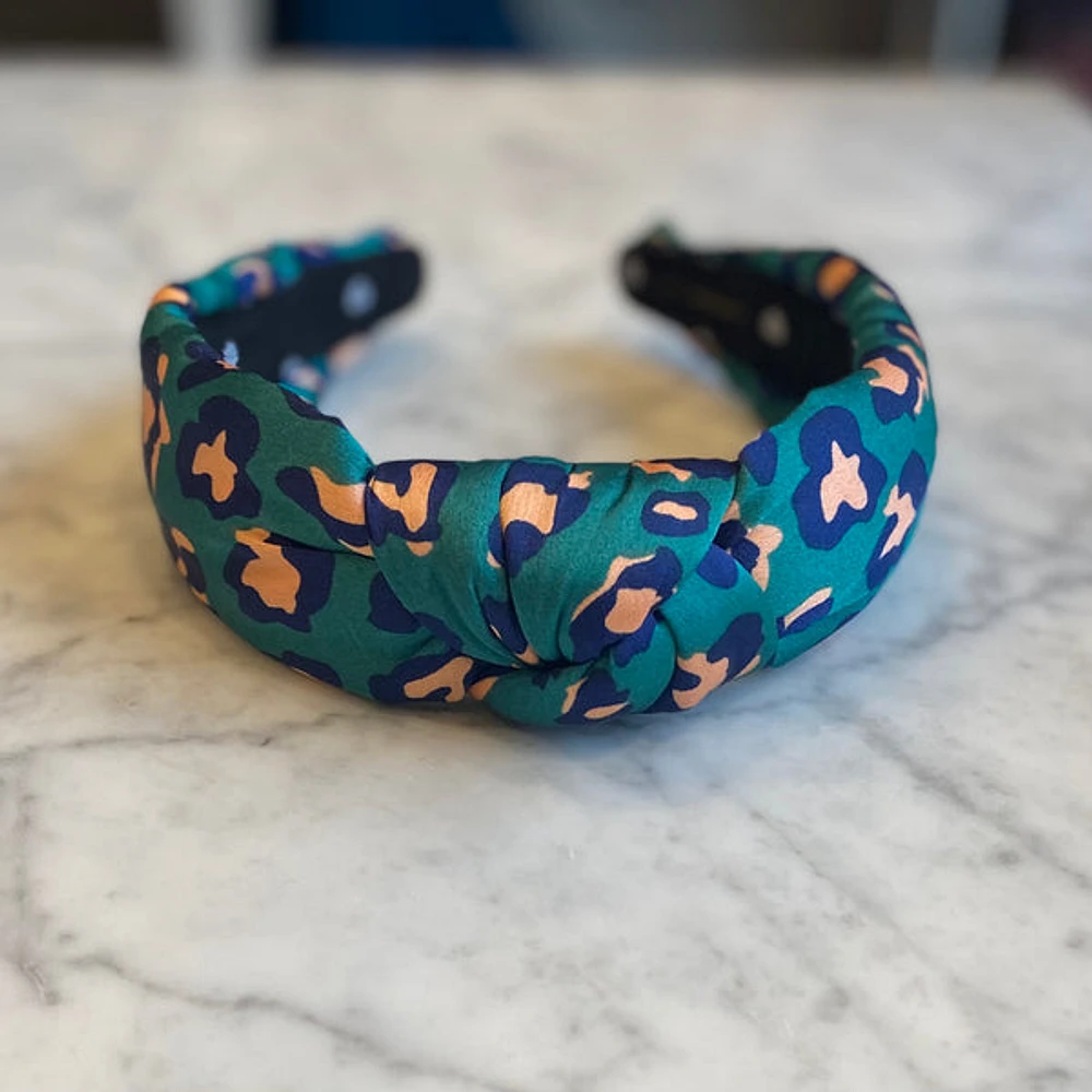 teal leopard headband