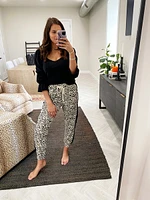 leopard joggers w/blk stripe