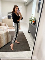 leopard joggers w/blk stripe