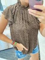 cheetah print smocked neck blouse