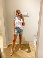 mock neck ruffle top