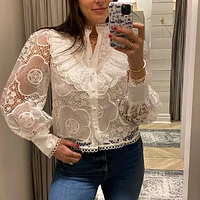 lace ruffle front top