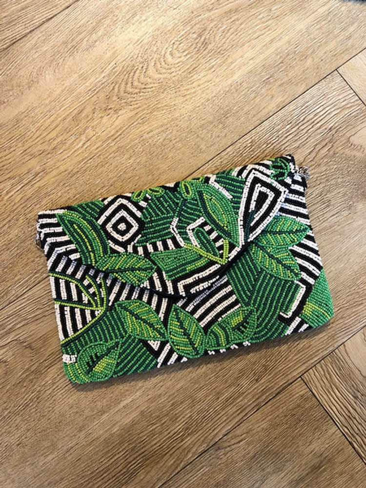 leaf & zebra bead clutch