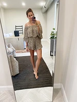 off the shoulder animal print romper