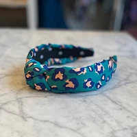 teal leopard headband