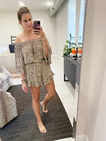 off the shoulder animal print romper