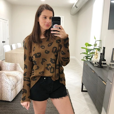 leopard crew lightweight sweater