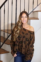 leopard crew lightweight sweater