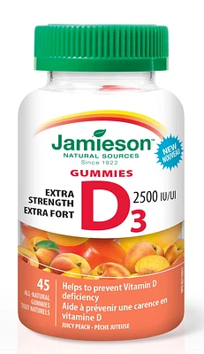 JAMIESON Vitamin D3 Extra Strength 2,500 IU (Juicy Peach - 45 gummies)