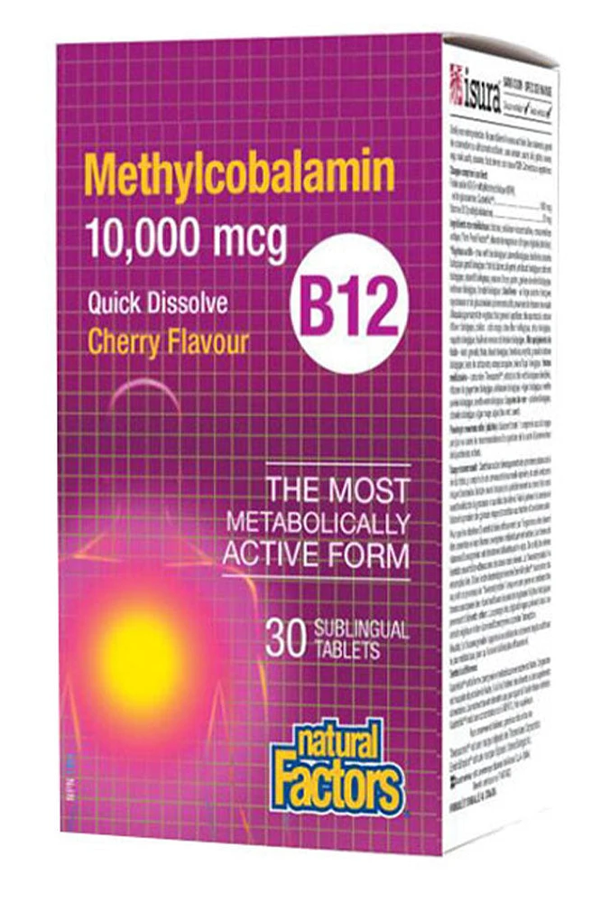 NATURAL FACTORS Vitamin B12 Methylcobalamin (10,000 mcg - Cherry 30 chews)