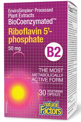 NATURAL FACTORS BioCoenzymated Riboflavin 5’-Phosphate • B2 (50 mg - 30 veg caps)