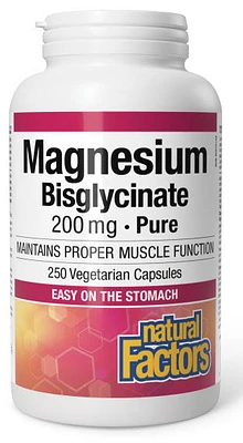 NATURAL FACTORS Magnesium Bisglycinate Pure (200 mg - 250 veg caps)