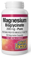 NATURAL FACTORS Magnesium Bisglycinate Pure (200 mg - 250 veg caps)