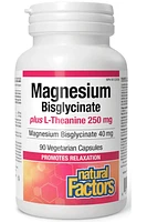 NATURAL FACTORS Magnesium Bisglycinate 100 mg plus L-Theanine 125 mg (90 vcaps)