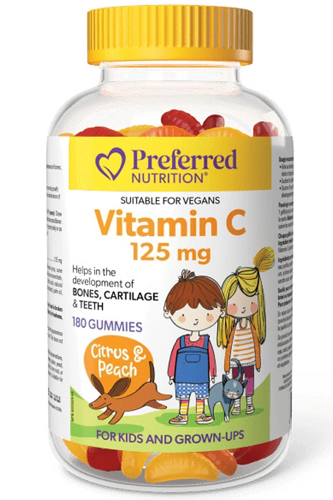 PREFERRED NUTRITION Vitamin C Gummies For Kids (125 mg - Citrus & Peach - 180 gummies)