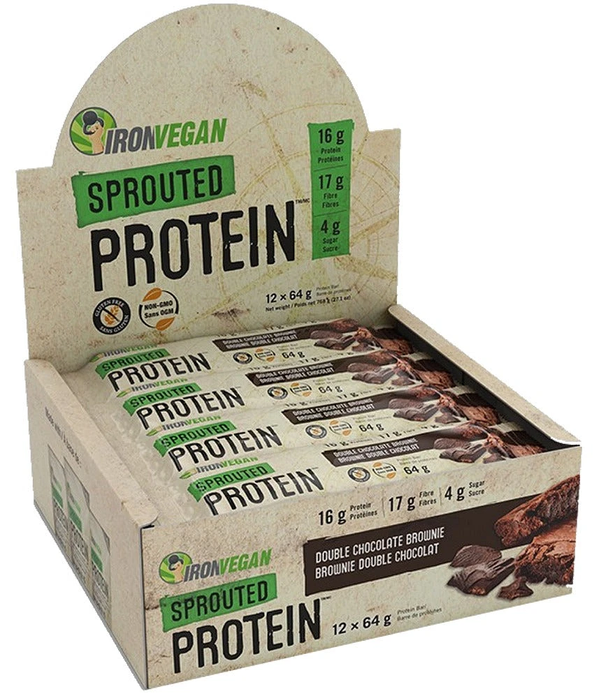 IRON VEGAN Sprouted Protein Bar Peanut Chocolate Chip (12 x 64 gr Bars)