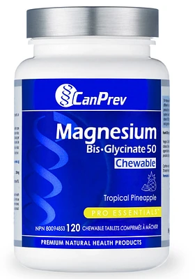 CANPREV Magnesium Bis-Glycinate 50 (Tropical Pineapple - 120 chew tabs)