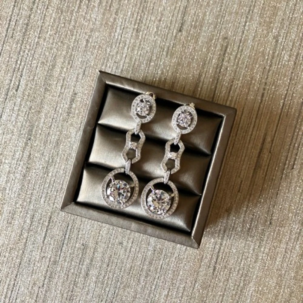 Cubic Bejeweled Link Earrings in White