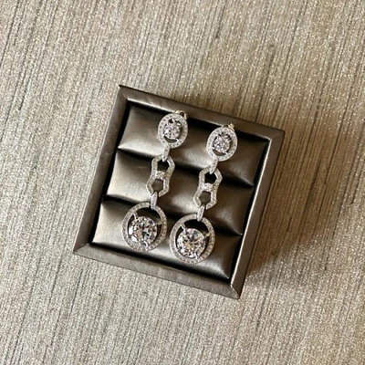Cubic Bejeweled Link Earrings in White