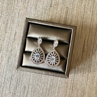 Cubic Zirconia Teardrop Floral Earrings