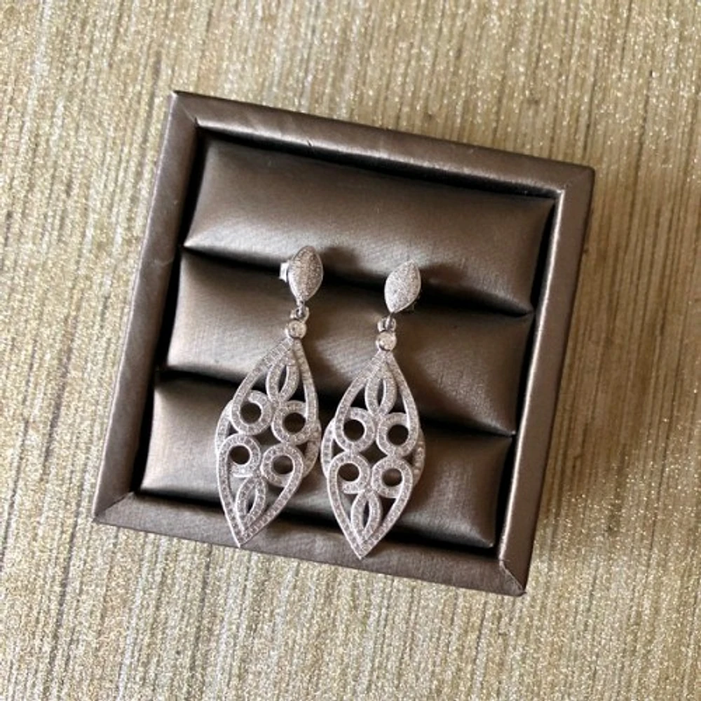 Cubic Zirconia Long Line Filgree Earrings