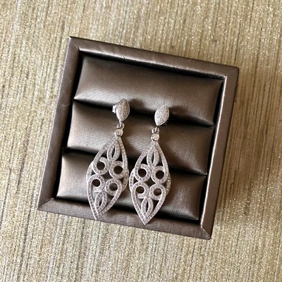 Cubic Zirconia Long Line Filgree Earrings