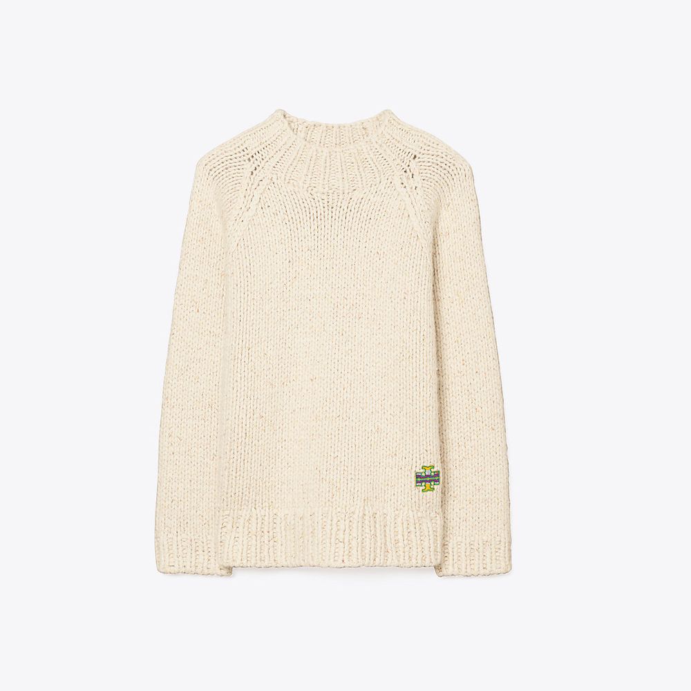 Tory Burch Speckled Hand Knit Mockneck Sweater | The Summit