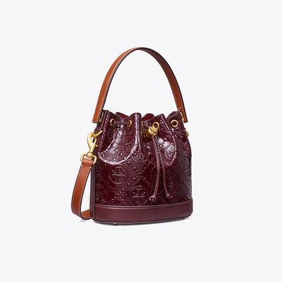 Tory Burch Mini T Monogram Embroidered Patent Bucket Bag | The Summit