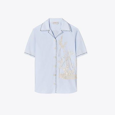 Tory Burch Embroidered Camp Shirt