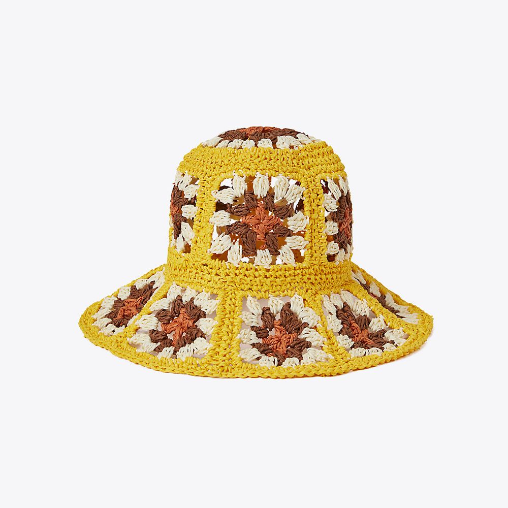 Tory Burch Straw Crochet Short-Brim Bucket Hat | The Summit