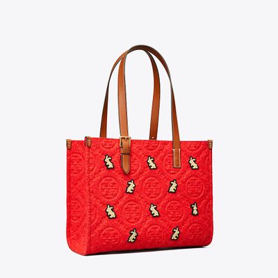 Tory Burch Small T Monogram Embroidered Rabbit Tote