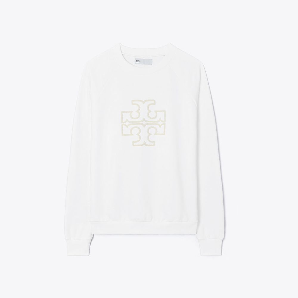 Tory Burch Merino French Terry Raglan Logo Crewneck | The Summit