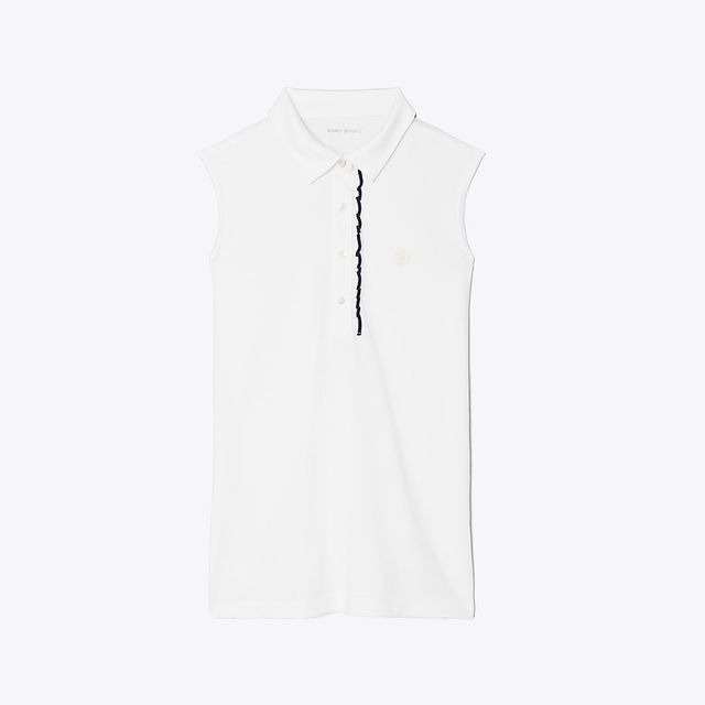 Tory Burch Tech Piqué Sleeveless Ruffle Polo | The Summit