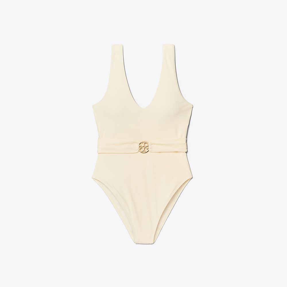 Tory Burch Miller Plunge One-Piece Swimsuit | The Summit