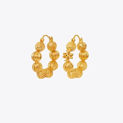 Tory Burch Roxanne Fluted Bead Hoop Earring