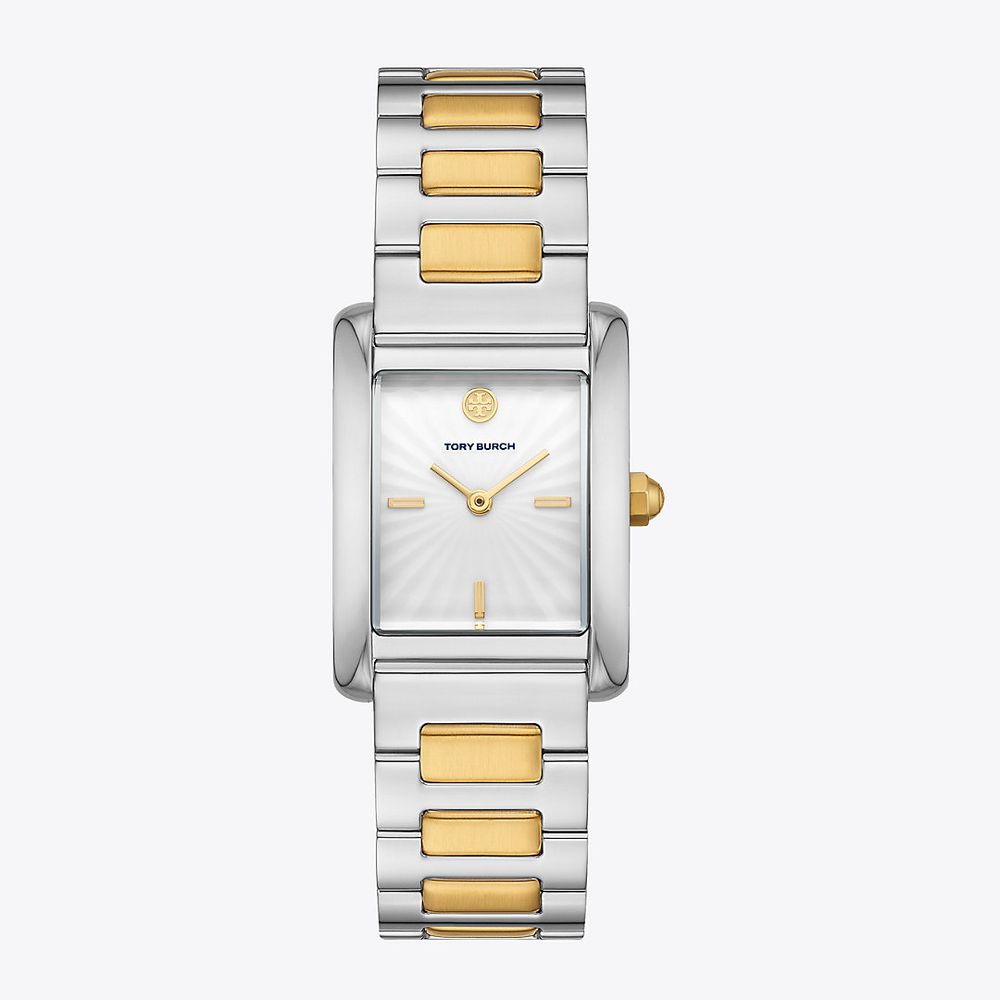Tory Burch Eleanor Watch, Two-Tone Gold/Stainless Steel, 25 x 36 MM | The  Summit