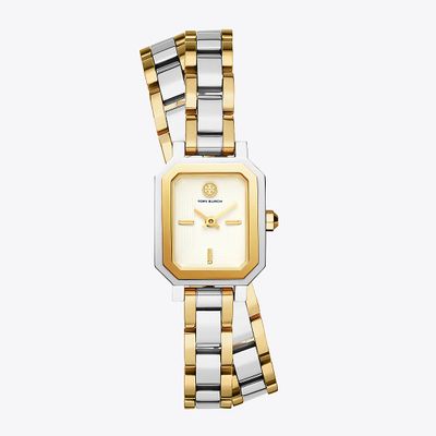 Tory Burch Robinson Mini Watch, Two-Tone Gold/Stainless Steel/Ivory, 22 MM