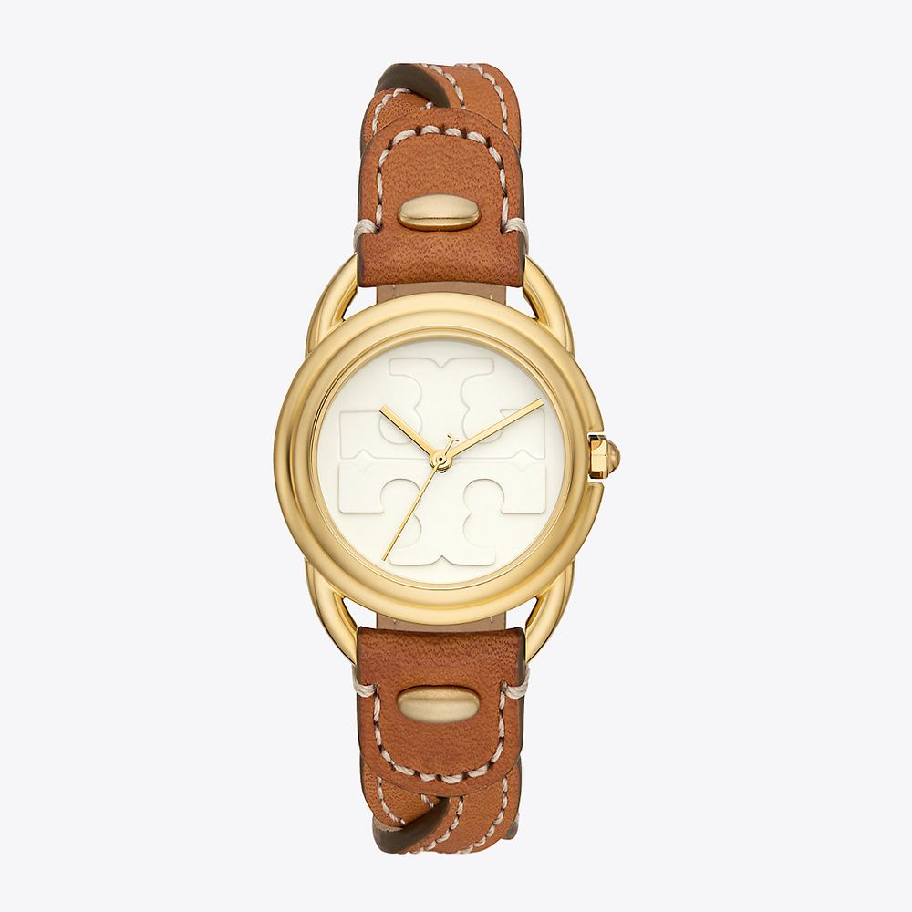 Tory Burch Miller Watch, Luggage Leather/Gold-Tone Stainless Steel | The  Summit