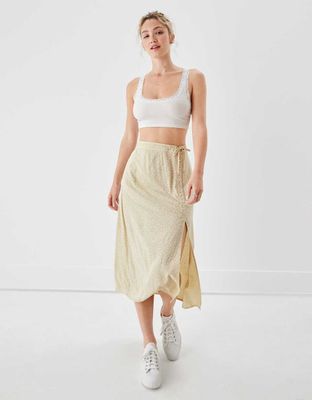 AE Floral Tie-Waist Midi Skirt