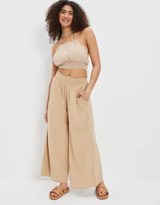 AE Super High-Waisted Smocked Wide-Leg Pant