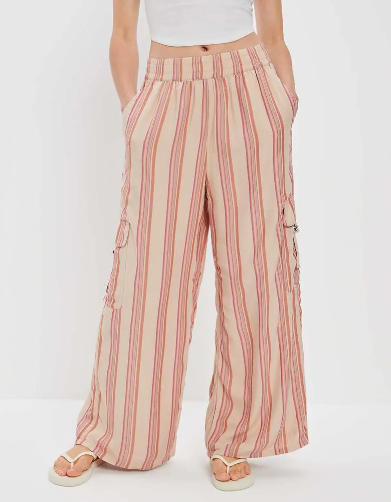 AE Super High-Waisted Striped Cargo Wide-Leg Pant