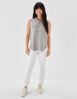 AE Sleeveless Flannel Button-Up Vest