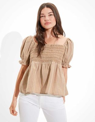 AE Square Neck Smocked Babydoll Blouse